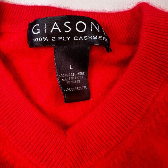Giasone V Neck Sweater Mens 2 Ply Cashmere Long Sleeve Red Top Knit Shirt - Picture 5 of 16